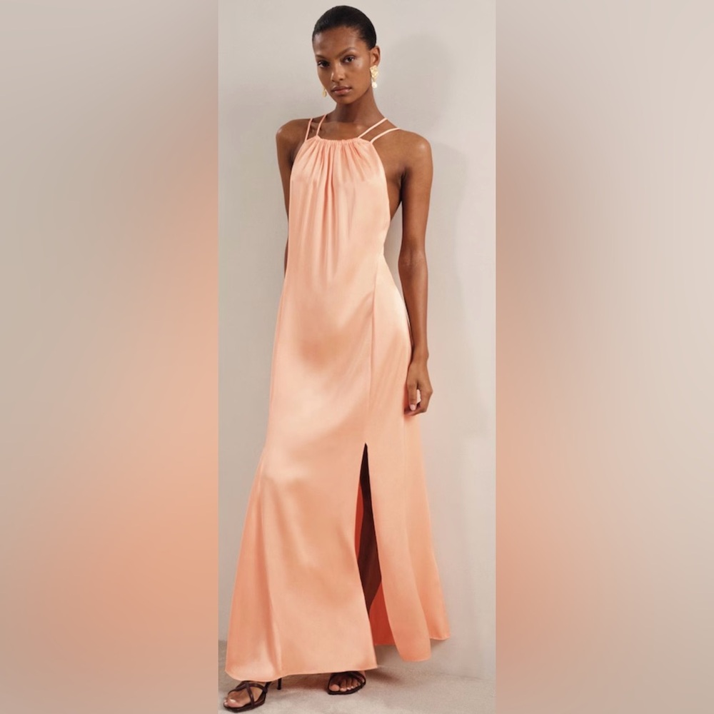 NWT Reiss Revolve Women’s Tallie Satin Halter Neck Maxi Slip Dress Peach US 10
